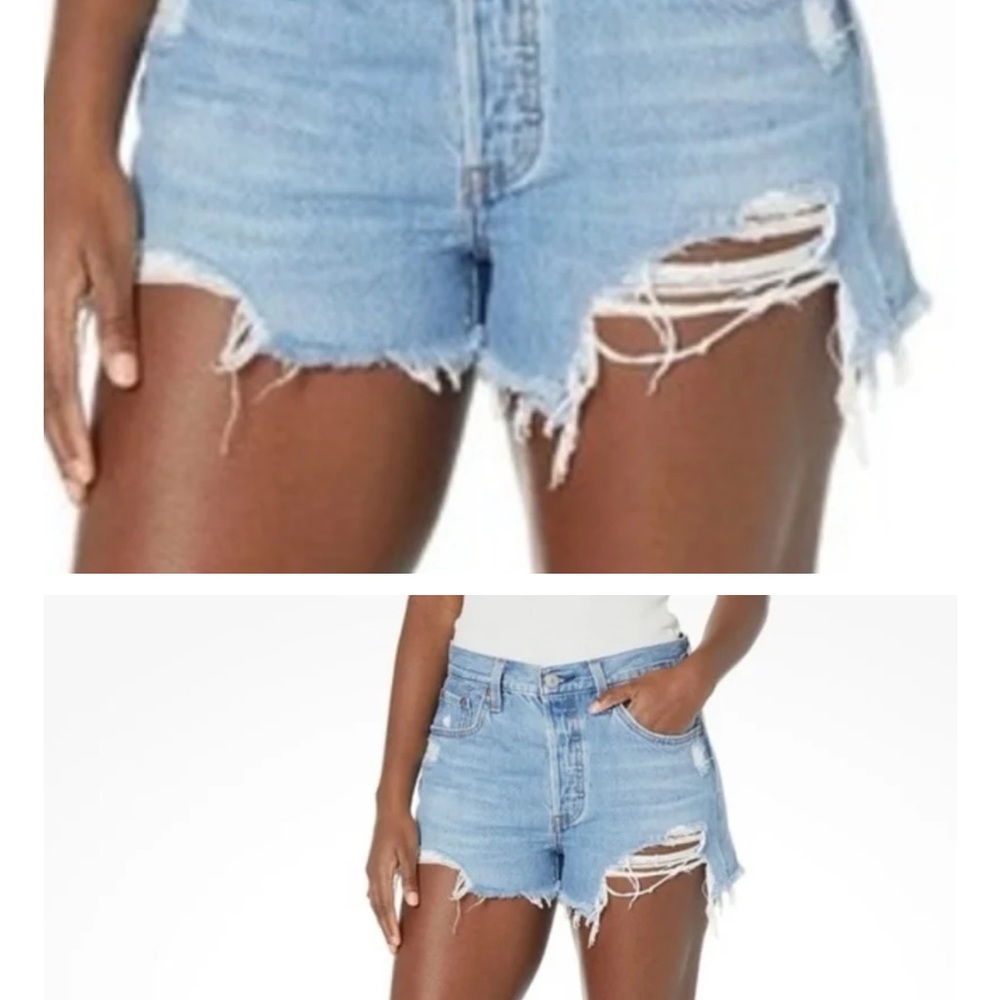 Blue High-Waisted Distressed Jean Shorts levis 501